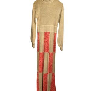 Vintage 70s Bakalli gold metallic long sleeves dress made in Hong Kong S/XS